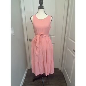 New J.Crew Size 2 Pink Belted Gauze Midi Dress Boho‎ Summer Pockets
